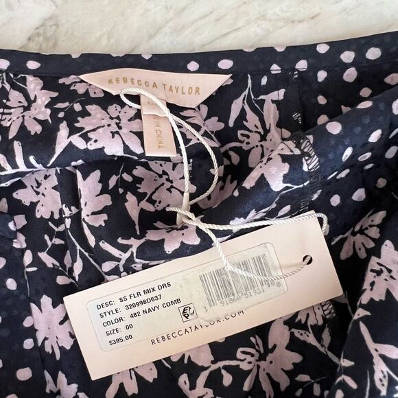 Rebecca Taylor silk blend Floral Print A-Line Dress size 00 NWT in navy comb - Picture 6 of 10
